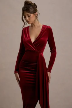 Arcadia | Berry Velvet Plunge-Neck Wrap Maxi Dress