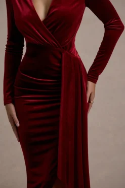 Arcadia | Berry Velvet Plunge-Neck Wrap Maxi Dress