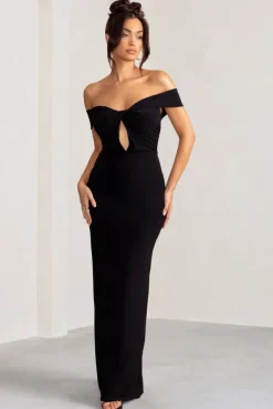 Arella | Black One Shoulder Twist Front Maxi Dress