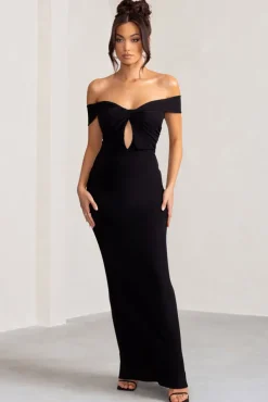 Arella | Black One Shoulder Twist Front Maxi Dress