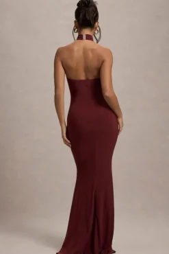 Arietta | Port High-Neck Ruched Fishtail Maxi Dress