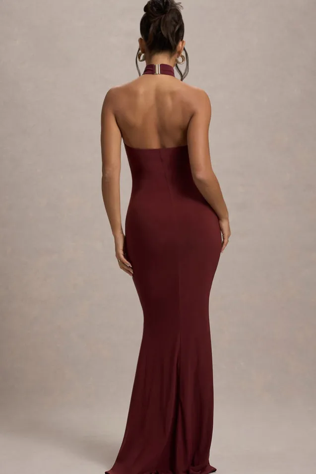 Arietta | Port High-Neck Ruched Fishtail Maxi Dress