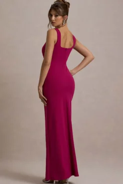Ashburn | Mulberry Strappy Sweetheart Split Maxi Dress