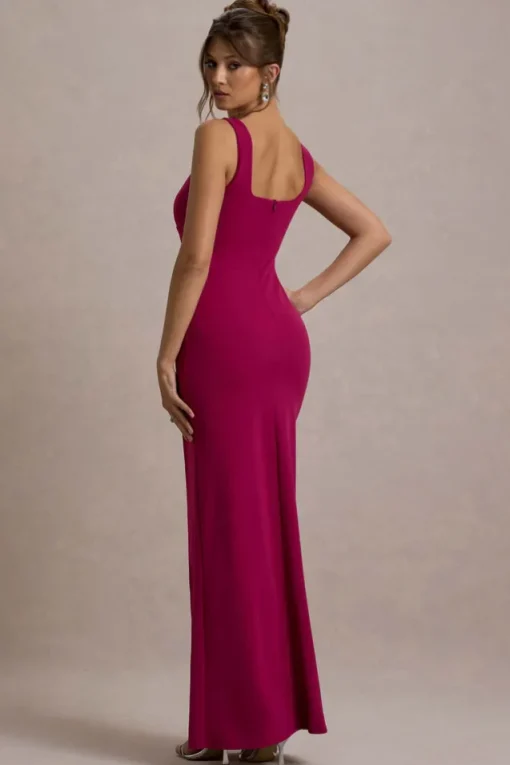 Ashburn | Mulberry Strappy Sweetheart Split Maxi Dress