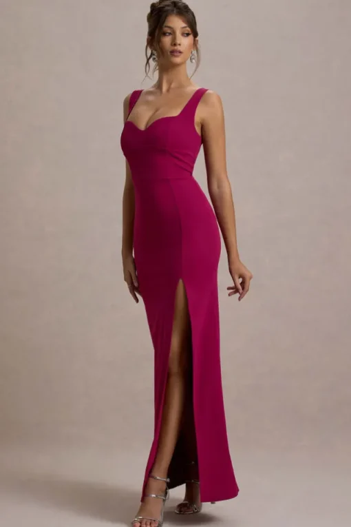 Ashburn | Mulberry Strappy Sweetheart Split Maxi Dress