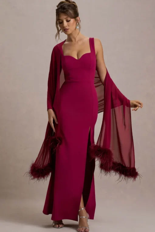 Ashburn | Mulberry Strappy Sweetheart Split Maxi Dress