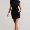 Asher | Black High-Neck Mini Dress With Tie Waist