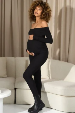 Ashmara | Black Bardot Skinny-Leg Maternity Jumpsuit
