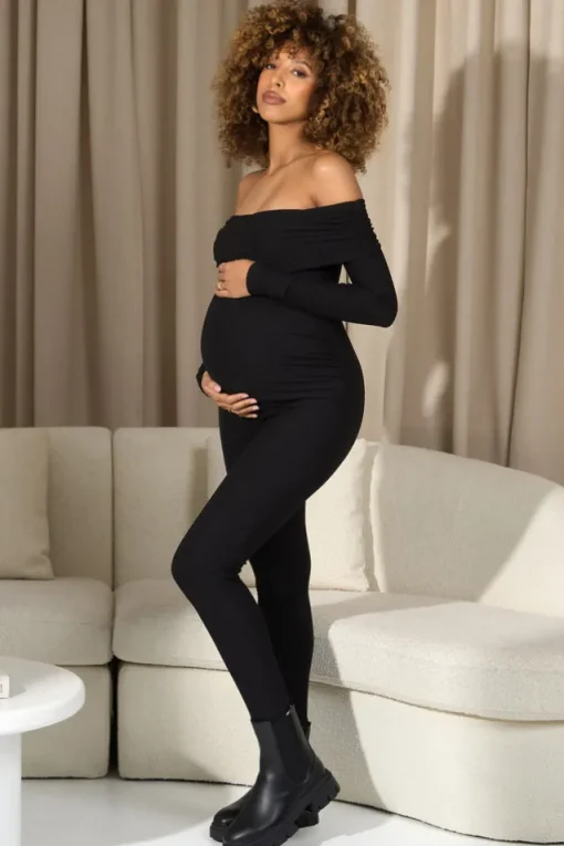 Ashmara | Black Bardot Skinny-Leg Maternity Jumpsuit