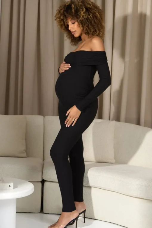 Ashmara | Black Bardot Skinny-Leg Maternity Jumpsuit