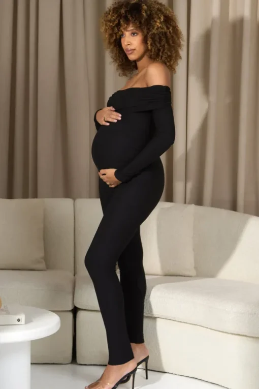 Ashmara | Black Bardot Skinny-Leg Maternity Jumpsuit