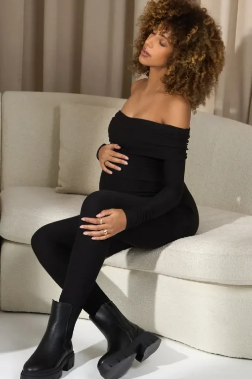 Ashmara | Black Bardot Skinny-Leg Maternity Jumpsuit