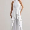 Ashwood | White Plisse High-Neck Cape Jumpsuit