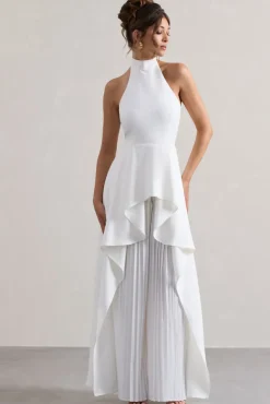Ashwood | White Plisse High-Neck Cape Jumpsuit