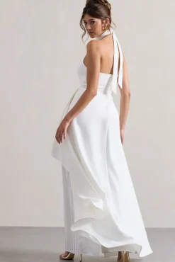 Ashwood | White Plisse High-Neck Cape Jumpsuit