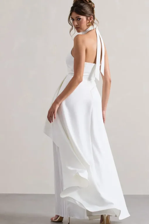 Ashwood | White Plisse High-Neck Cape Jumpsuit
