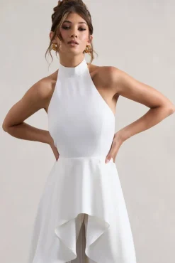 Ashwood | White Plisse High-Neck Cape Jumpsuit