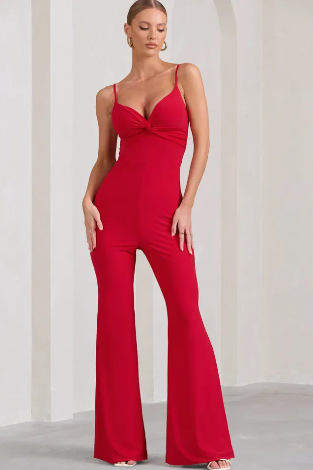 Aspiration | Red Knot Detail Ruched Jumpsuit