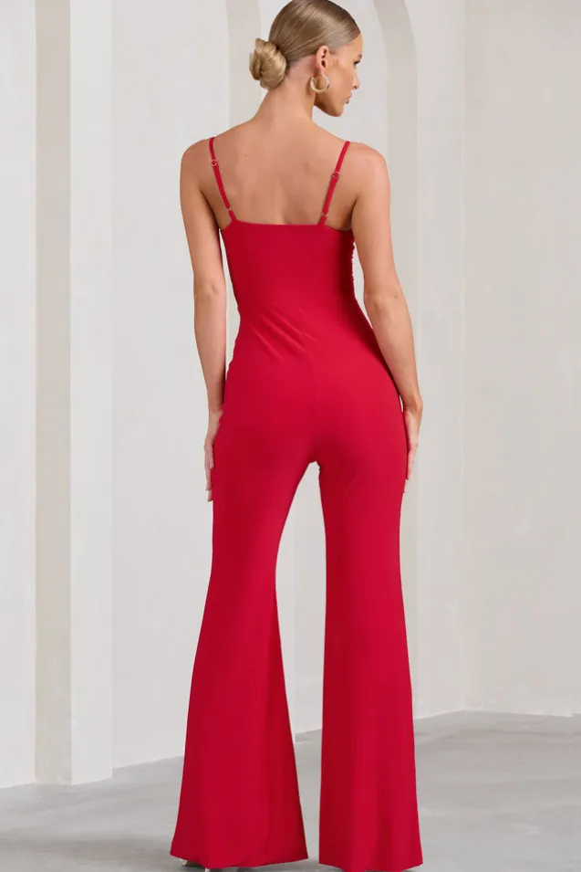 Aspiration | Red Knot Detail Ruched Jumpsuit
