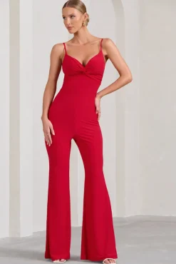 Aspiration | Red Knot Detail Ruched Jumpsuit