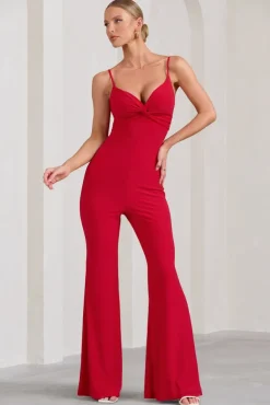 Aspiration | Red Knot Detail Ruched Jumpsuit