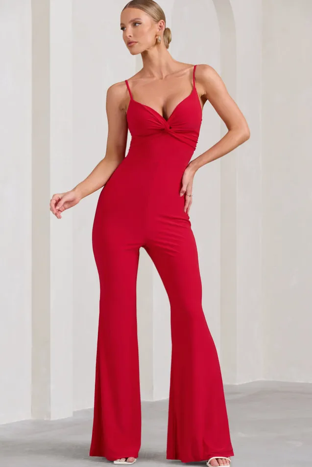 Aspiration | Red Knot Detail Ruched Jumpsuit