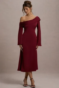 Astral | Port Satin Asymmetric Flared-Sleeve Midi Dress