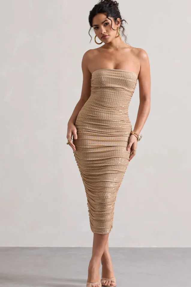 Astro | Gold Embellished Bandeau Midi Dress
