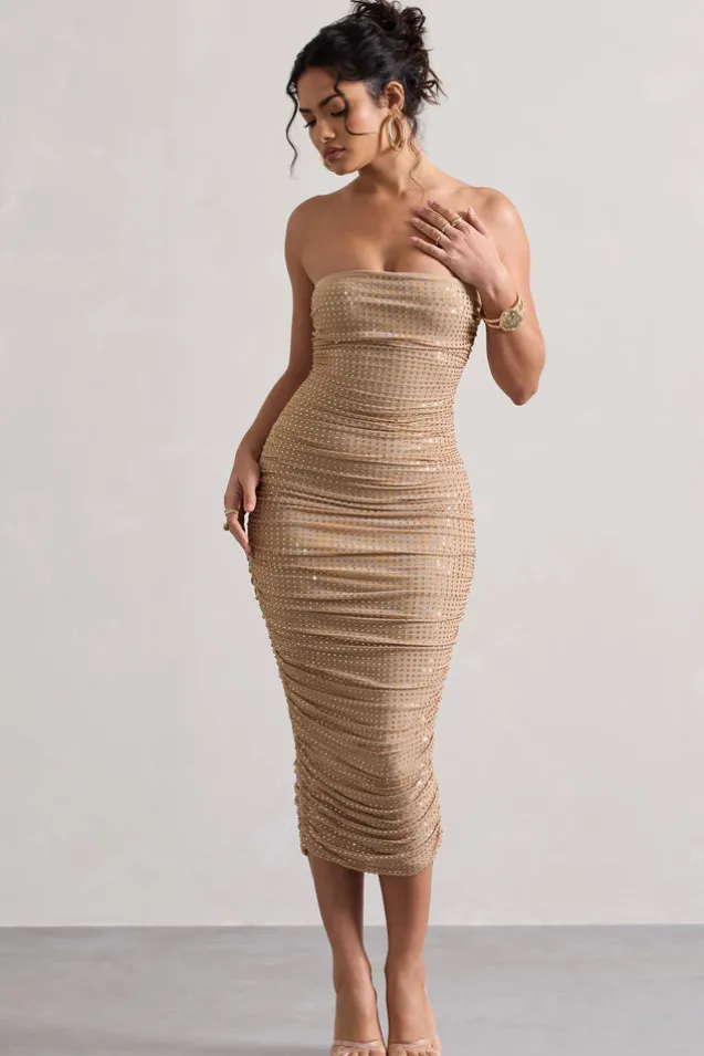 Astro | Gold Embellished Bandeau Midi Dress