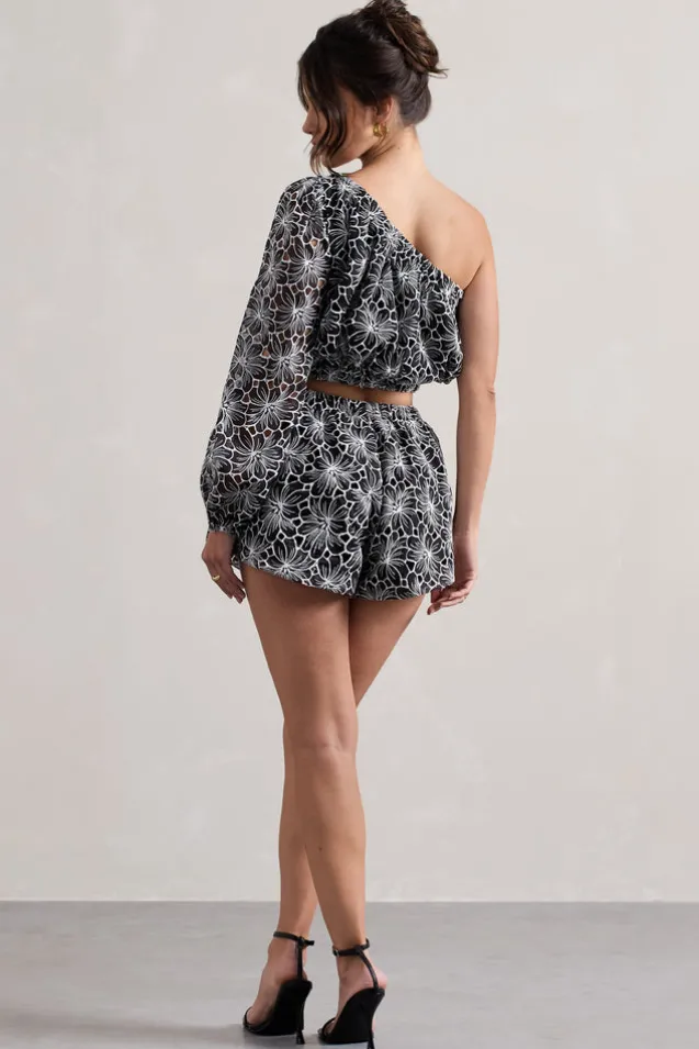 At Last | Black Lace Tie Waist Shorts