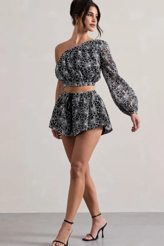 At Last | Black Lace Tie Waist Shorts