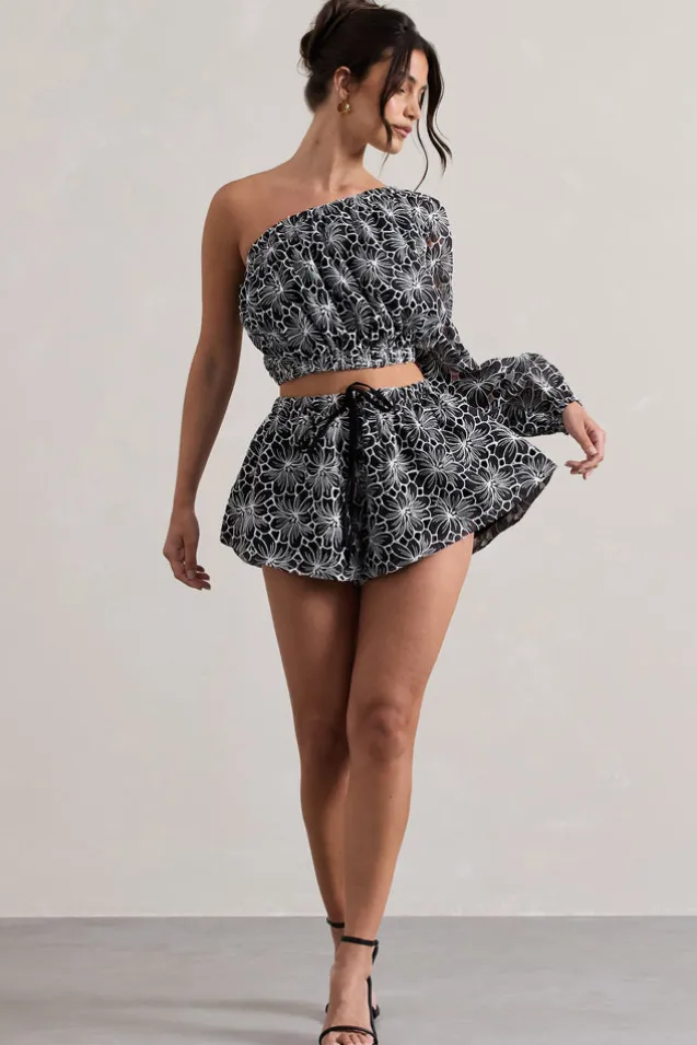 At Last | Black Lace Tie Waist Shorts