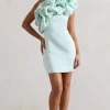 At The Opera | Mint Satin One Shoulder Ruffled Mini Dress