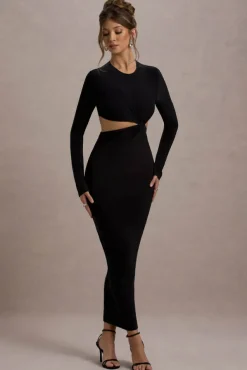 Attina | Black Long-Sleeve Twisted Cut-Out Maxi Dress