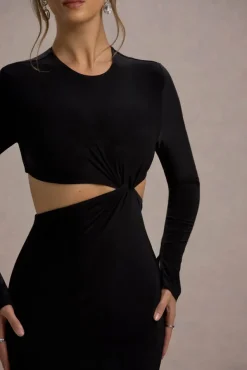 Attina | Black Long-Sleeve Twisted Cut-Out Maxi Dress