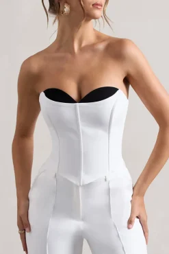 Aubriella | White Strapless Lace-Up Corset Top