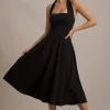 Auburn | Black Halter Skater Midi Dress