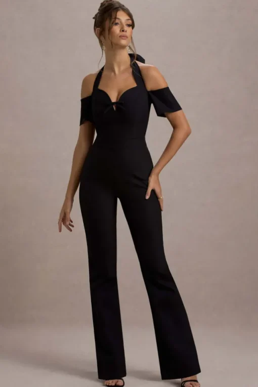 Aurea | Black Halter-Neck Flared-Leg Jumpsuit