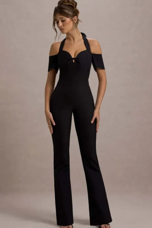 Aurea | Black Halter-Neck Flared-Leg Jumpsuit