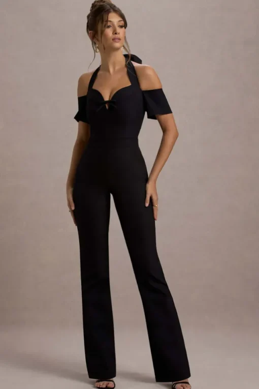 Aurea | Black Halter-Neck Flared-Leg Jumpsuit