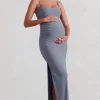 Aurelia | Grey Maternity Cami Maxi Dress With Split