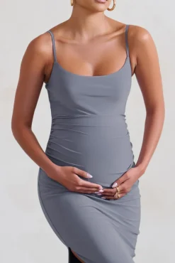 Aurelia | Grey Maternity Cami Maxi Dress With Split