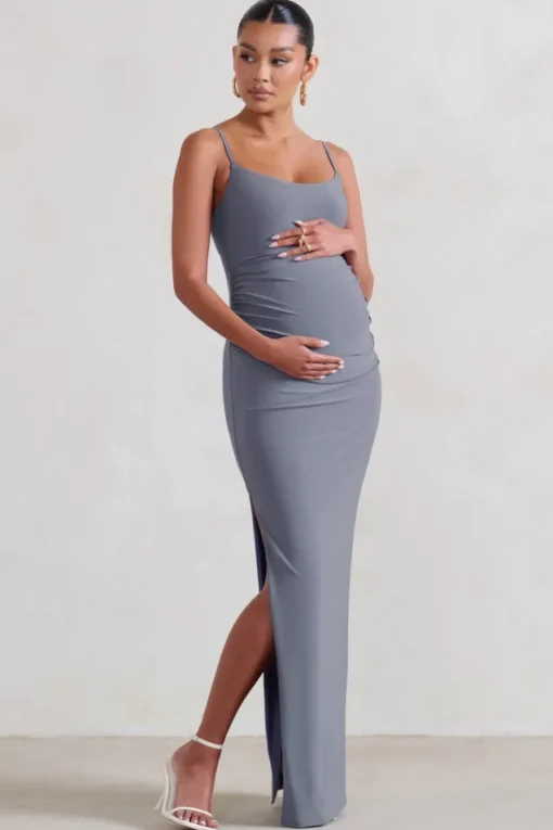 Aurelia | Grey Maternity Cami Maxi Dress With Split