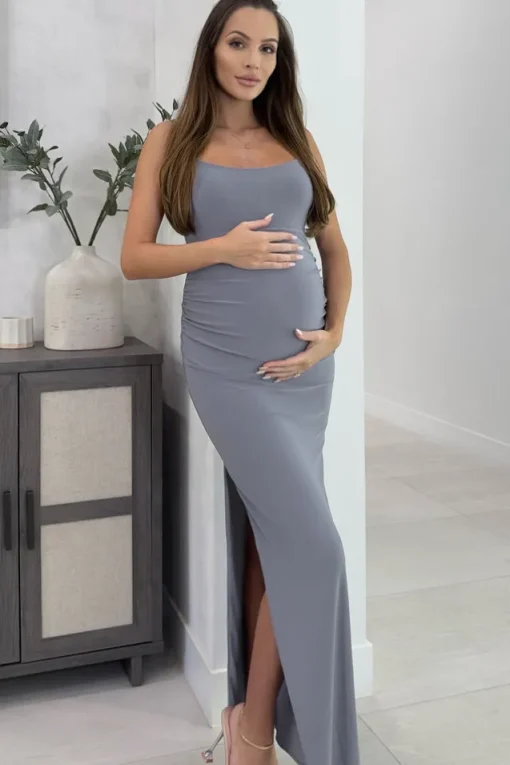 Aurelia | Grey Maternity Cami Maxi Dress With Split