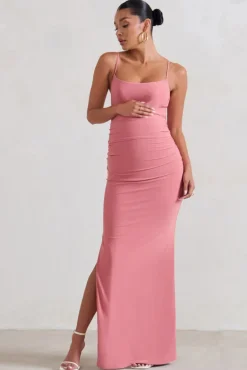 Aurelia | Pink Maternity Cami Maxi Dress With Split