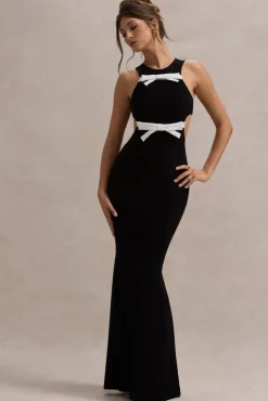 Aurelie | Black Cut-Out Maxi Dress With Bows