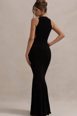 Aurelie | Black Cut-Out Maxi Dress With Bows