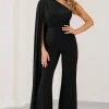 Aurora | Black One Shoulder Cape Sleeve Jumpsuit