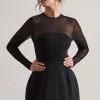 Austen | Black Mesh Long-Sleeve Mini Dress