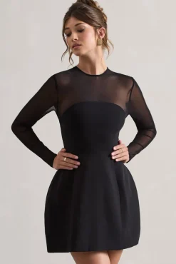 Austen | Black Mesh Long-Sleeve Mini Dress